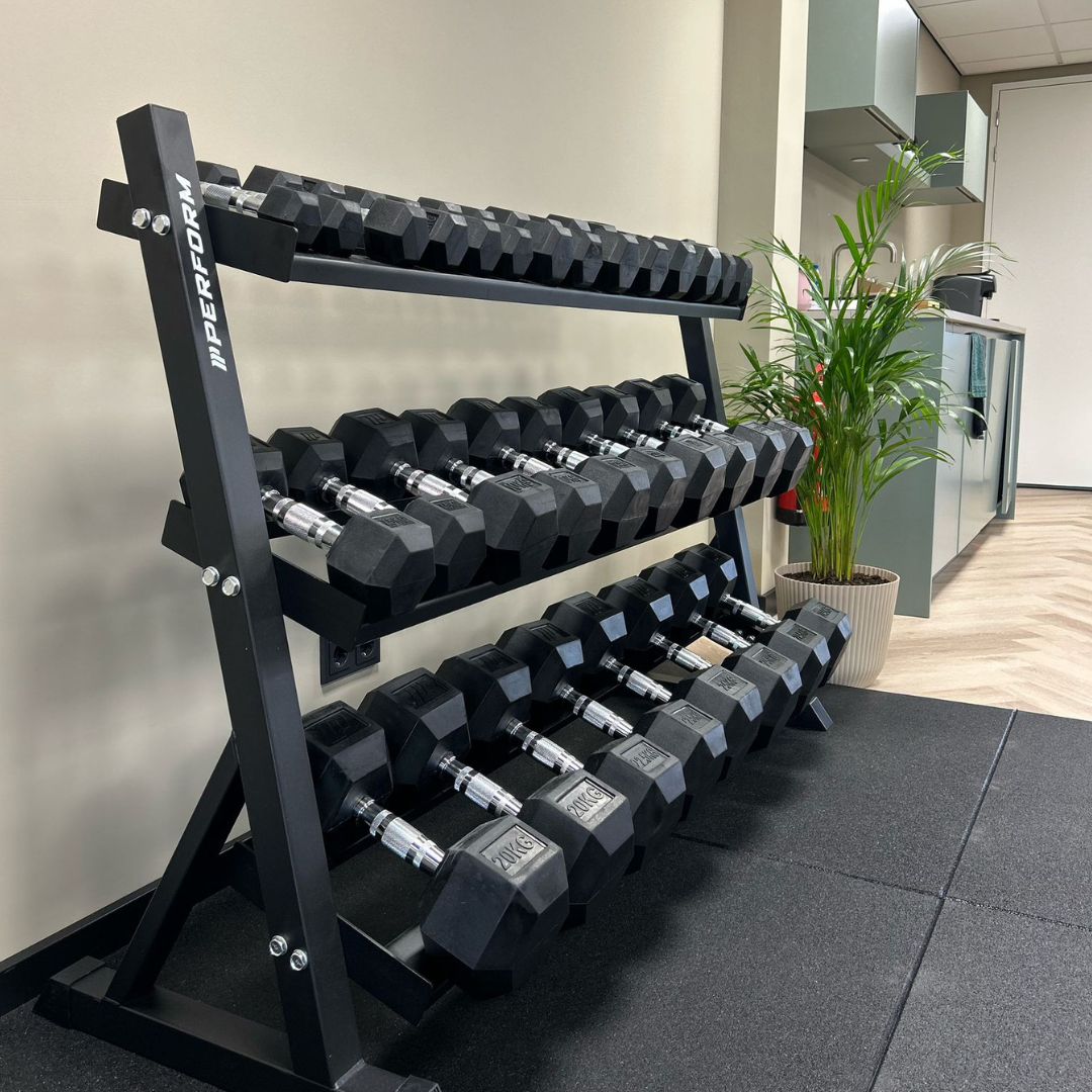 Premium Hexagon dumbbells | 2,5 t/m 30kg set inclusief opslagrack + Adjustable bench pro
