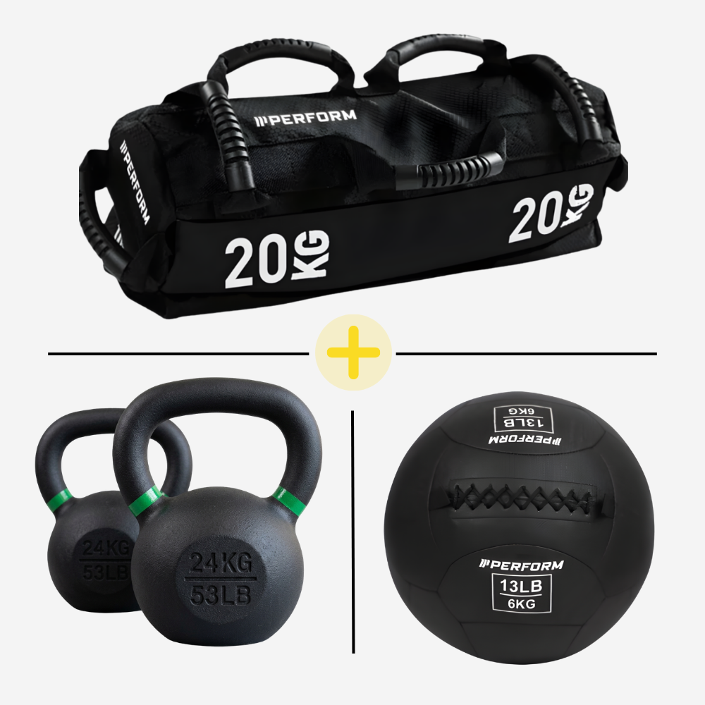 Race Set Basis Men Open & Women Pro | 2x Kettlebell 24 kg, Wall Ball 6 kg & Sandbag 20 kg | Perform Fitness