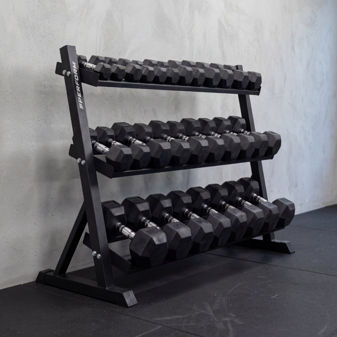 Premium Hexagon Dumbbell Set 2,5 t/m 30 kg met Opslagrack | Perform Fitness