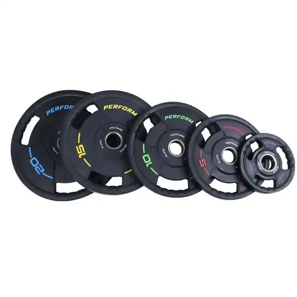 Halterstang met olympische PU halterschijven | set 157,5kg