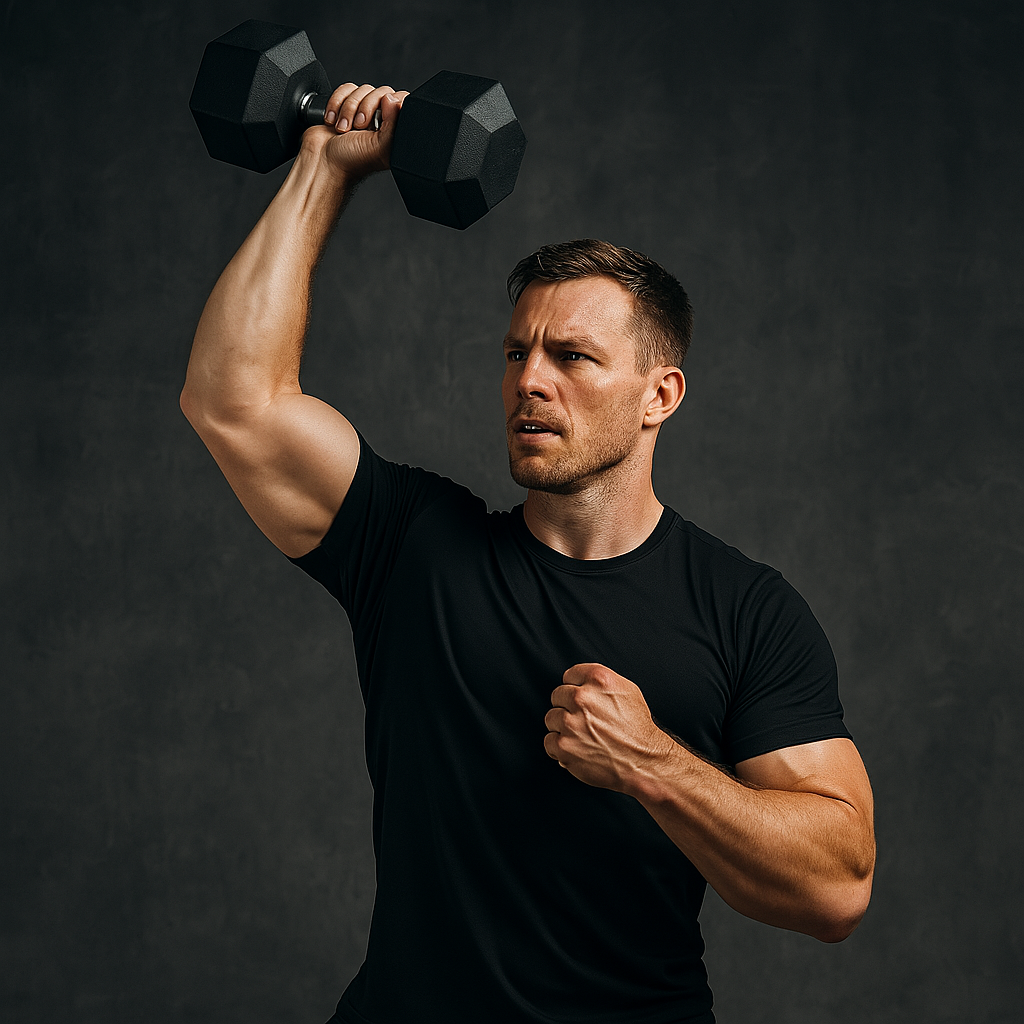 Verschillende soorten dumbbells – hex, verstelbaar en rubber – overzichtelijk gepresenteerd in een moderne homegym