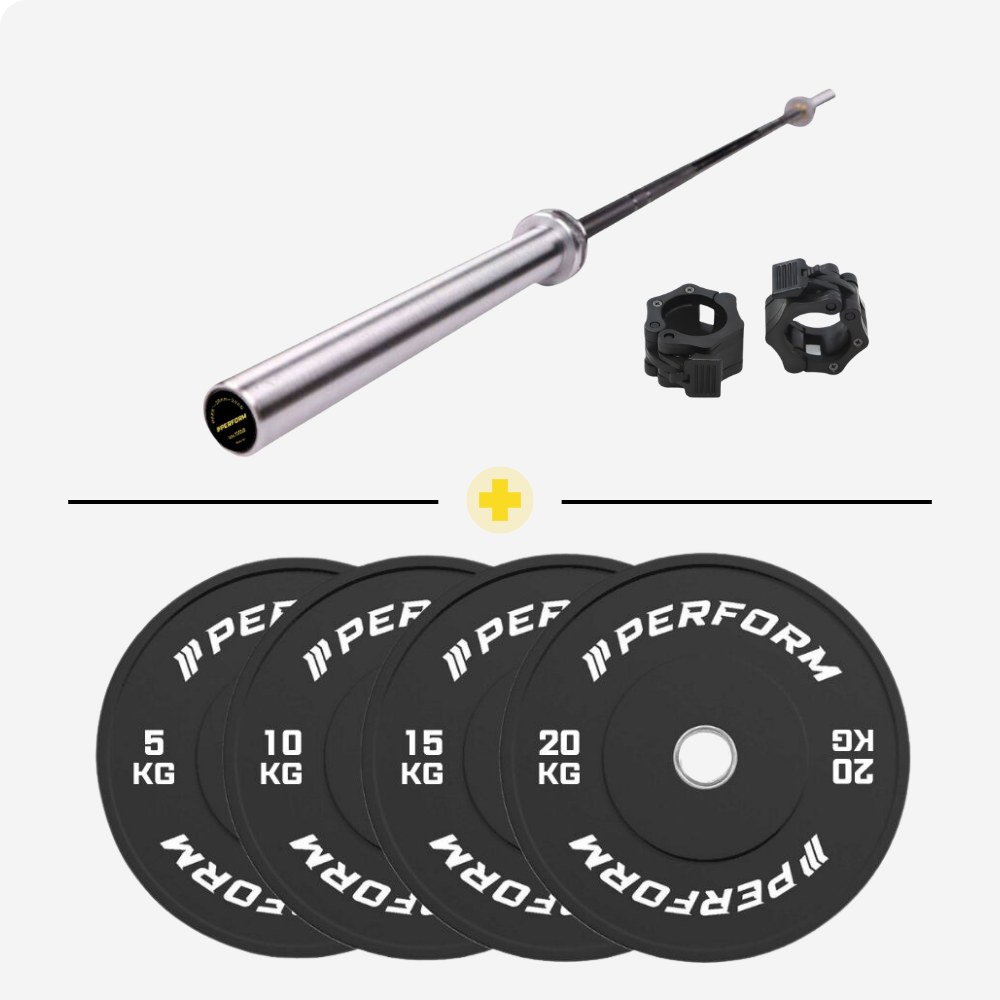 Halterset 100 kg met Black Bumper Plates & Olympische Halterstang