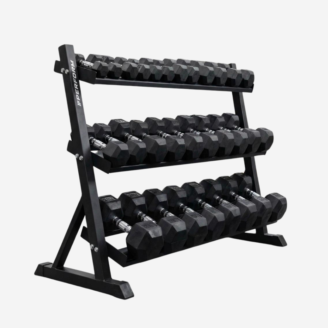 Premium Hexagon Dumbbell Set 2,5 t/m 30 kg met Opslagrack | Perform Fitness