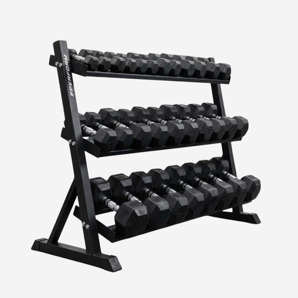 Premium Hexagon Dumbbell Set 2,5 t/m 30 kg met Opslagrack | Perform Fitness