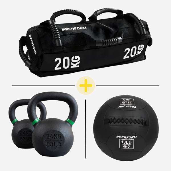 Race Set Basis Men Open & Women Pro | 2x Kettlebell 24 kg, Wall Ball 6 kg & Sandbag 20 kg | Perform Fitness