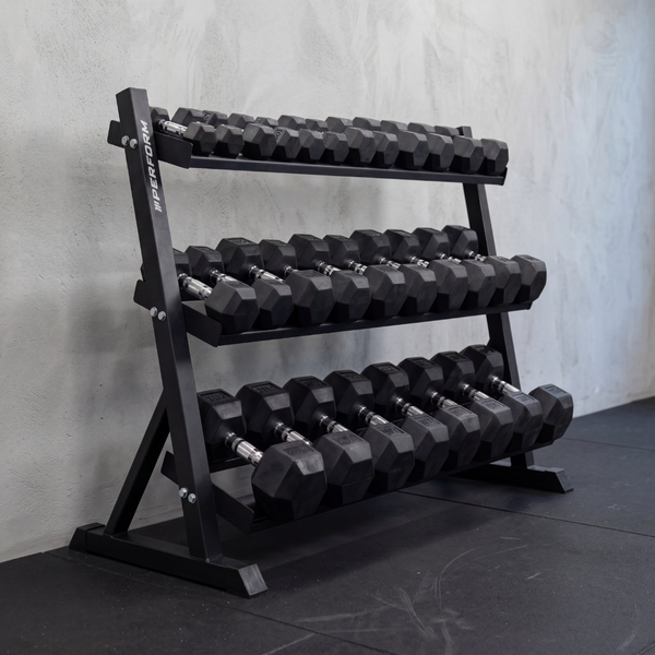 Perform | Premium Hexagon Dumbbells Set 2,5 t/m 30 kg met Opslagrack