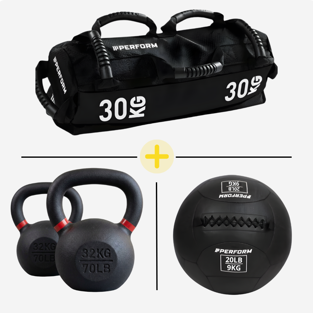 Race Set Basis Men Pro | 2x Kettlebell 32 kg, Wall Ball 9 kg & Sandbag 30 kg | Perform Fitness