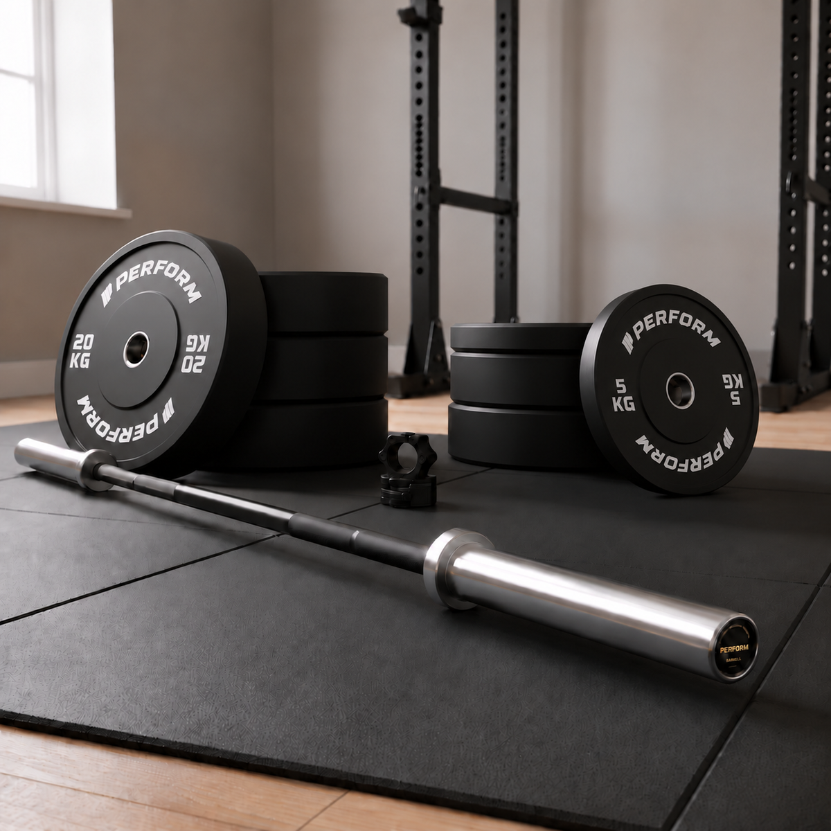 Halterset 100 kg met Olympische Halterstang & Black Bumper Plates