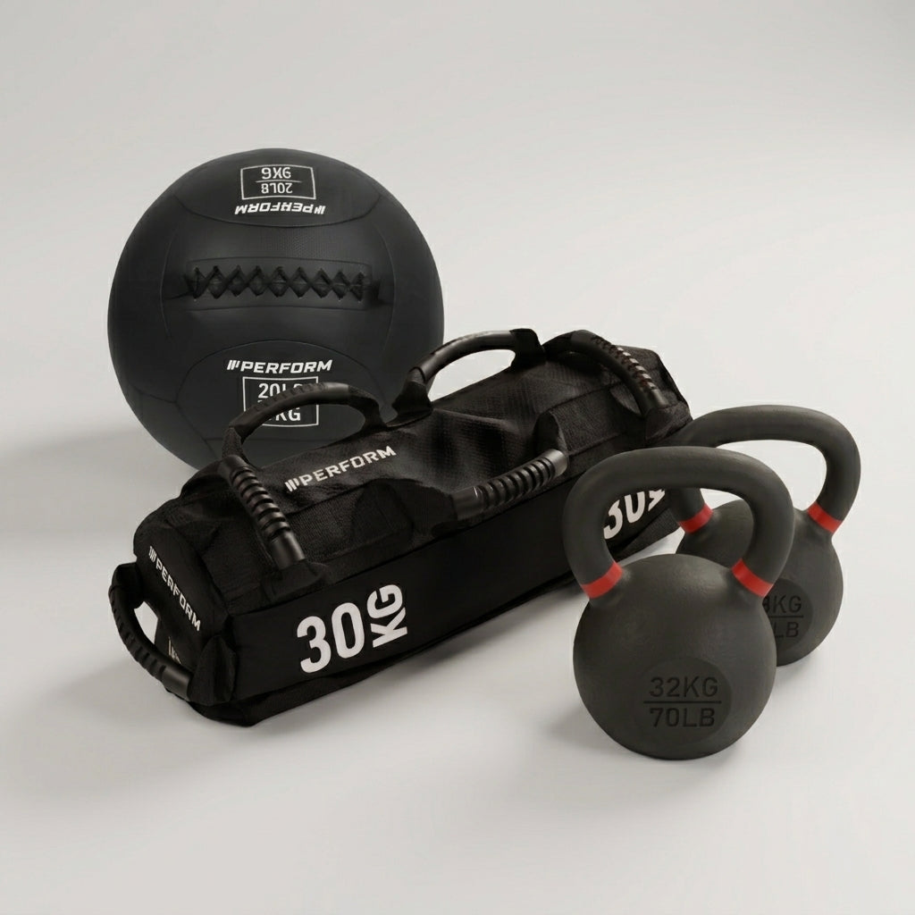 Race Set Basis Men Pro | 2x Kettlebell 32 kg, Wall Ball 9 kg & Sandbag 30 kg | Perform Fitness