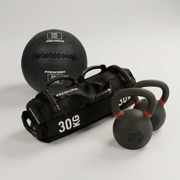 Race Set Basis Men Pro | 2x Kettlebell 32 kg, Wall Ball 9 kg & Sandbag 30 kg | Perform Fitness