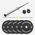 Halterset 150 kg met Black Bumper Plates & Olympische Halterstang