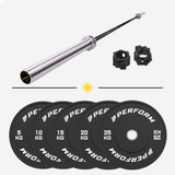 Halterset 150 kg met Olympische Halterstang & Black Bumper Plates