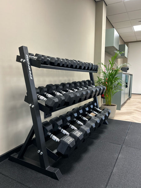 Perform | Premium Hexagon Dumbbells Set 2,5 t/m 30 kg met Opslagrack