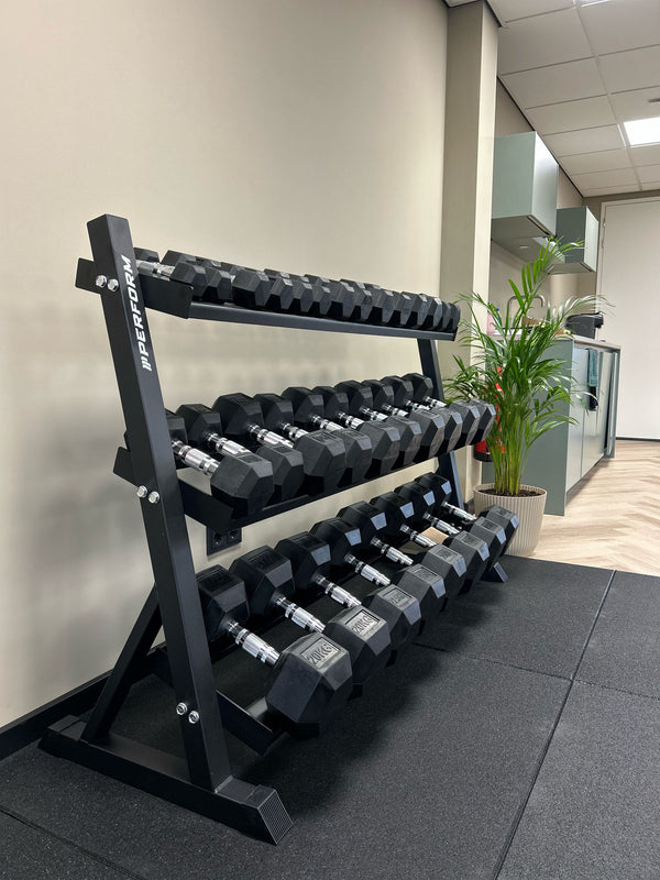 Perform | Premium Hexagon Dumbbells Set 2,5 t/m 30 kg met Opslagrack