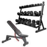 Complete gym set | Verstelbare bank + dumbbellset 2,5-30kg + Opslagrack